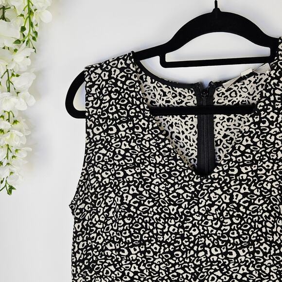 LOFT Sleeveless Ruffle Hem Leopard Dress Size 10 Fit & Flare Chic Neutral Classy - Picture 5 of 11